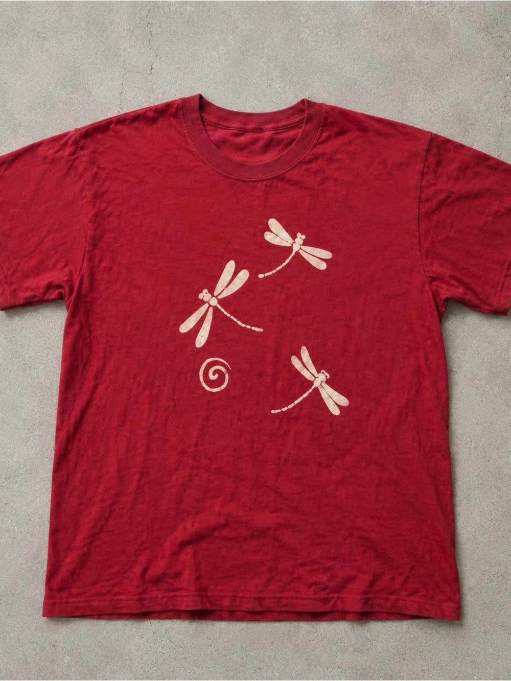 Gildan Red Short Sleeve Tee with Cream Dragonfly Print